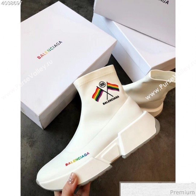Balenciaga Flags Stretch Knit Sneakers Boots White 2019 (EM-9032803)