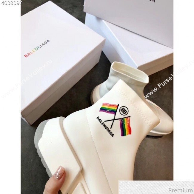 Balenciaga Flags Stretch Knit Sneakers Boots White 2019 (EM-9032803)