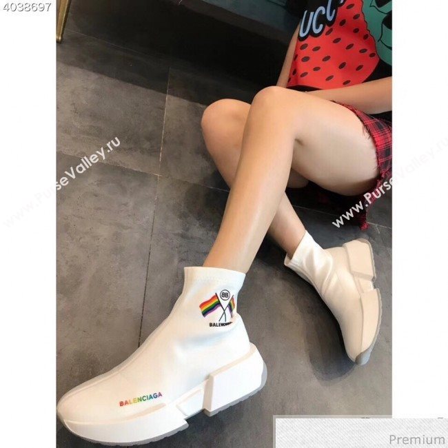 Balenciaga Flags Stretch Knit Sneakers Boots White 2019 (EM-9032803)