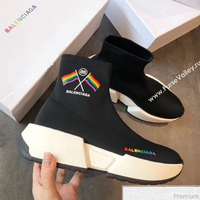 Balenciaga Flags Stretch Knit Sneakers Boots Black 2019 (EM-9032804)