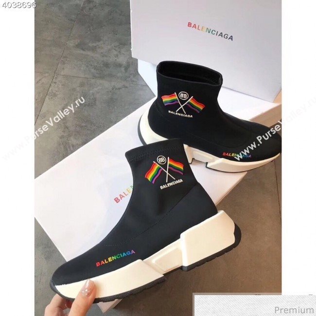 Balenciaga Flags Stretch Knit Sneakers Boots Black 2019 (EM-9032804)