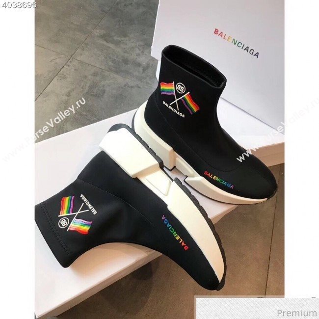 Balenciaga Flags Stretch Knit Sneakers Boots Black 2019 (EM-9032804)