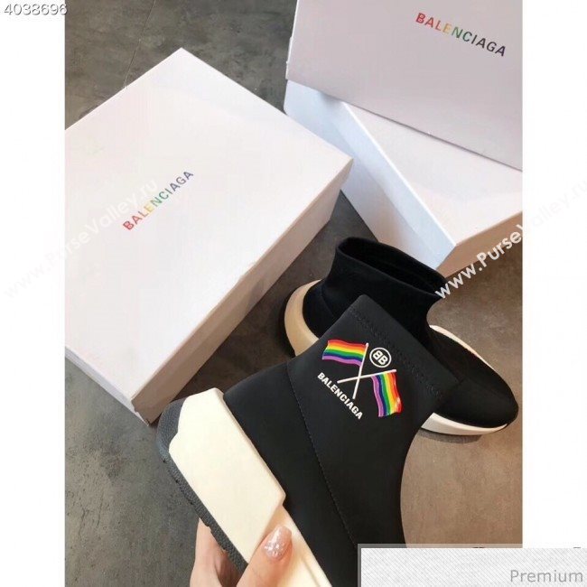 Balenciaga Flags Stretch Knit Sneakers Boots Black 2019 (EM-9032804)