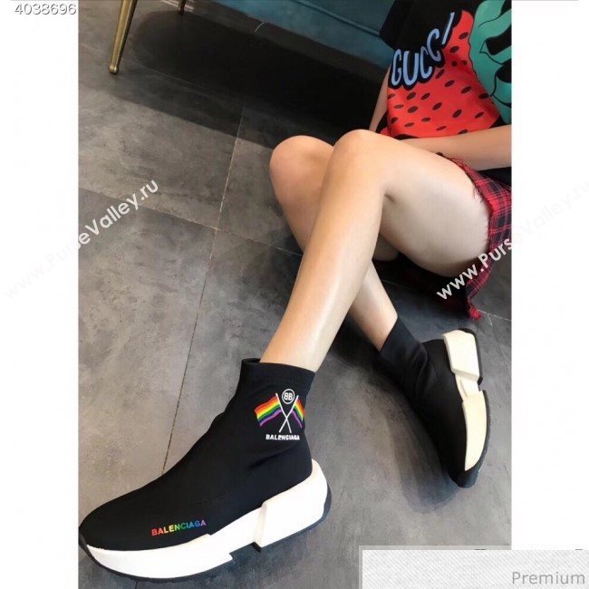 Balenciaga Flags Stretch Knit Sneakers Boots Black 2019 (EM-9032804)