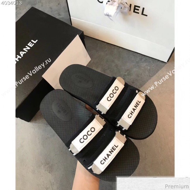 Chanel Flat Fabric Slide Mule Sandals G34729 Black/Gray 2019 (EM-9032808)