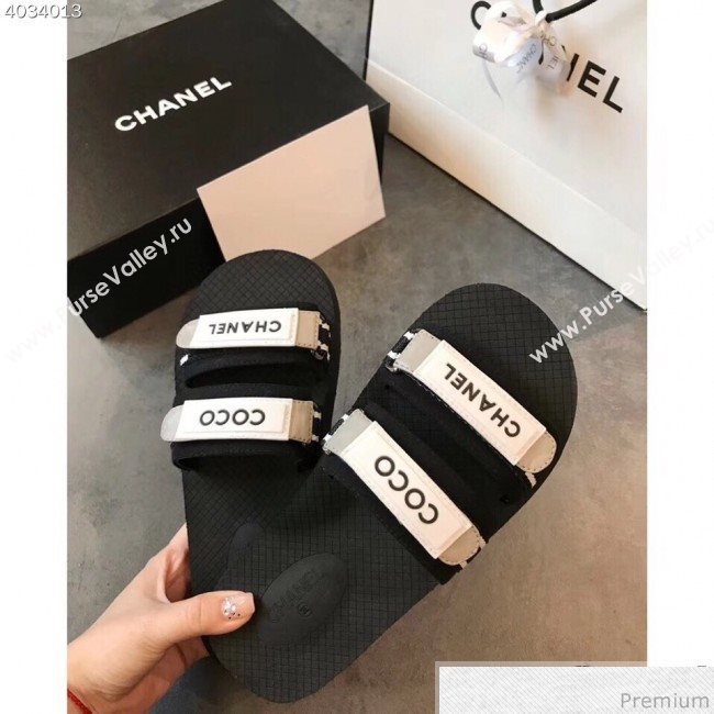 Chanel Flat Fabric Slide Mule Sandals G34729 Black/Gray 2019 (EM-9032808)