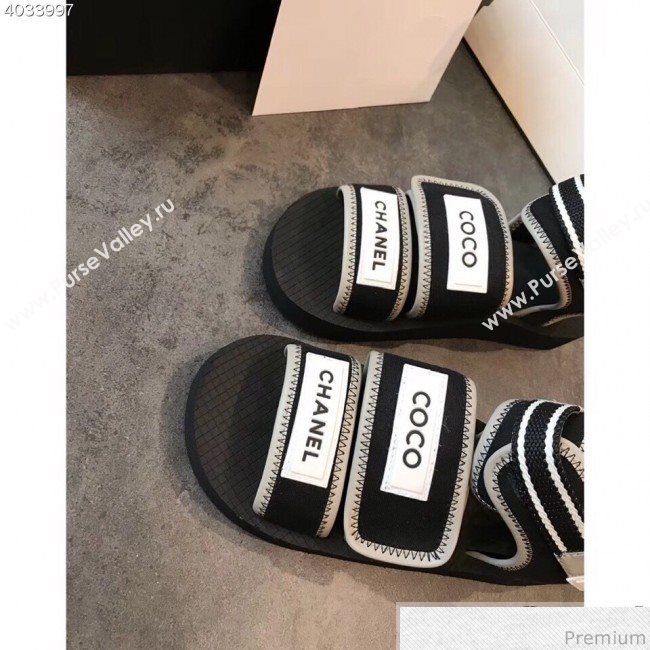 Chanel Flat Fabric Sandals G34727 Black/Gray 2019 (EM-9032809)