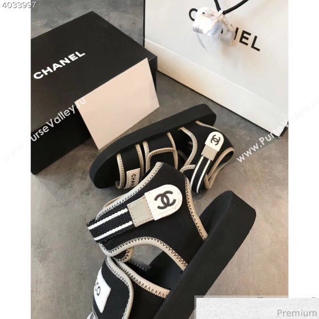 Chanel Flat Fabric Sandals G34727 Black/Gray 2019 (EM-9032809)