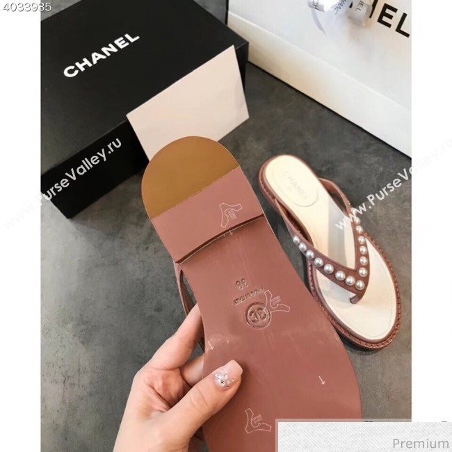 Chanel Flat Suede Pearl Slide Thong Sandal Light Pink 2019 (EM-9032810)