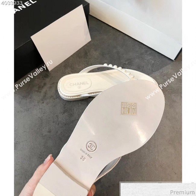 Chanel Flat Leather Pearl Slide Thong Sandal White 2019 (EM-9032812)
