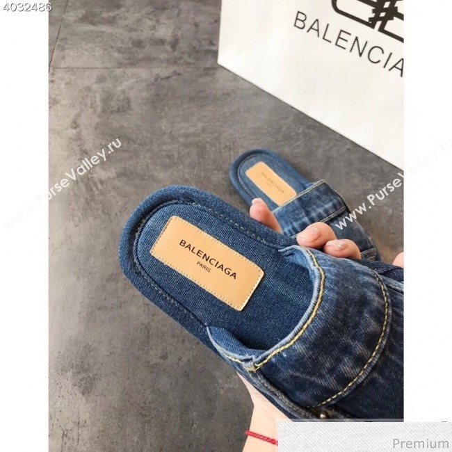 Balenciaga Flat Denim Fabric Slide Sandals Blue 2019 (EM-9032813)