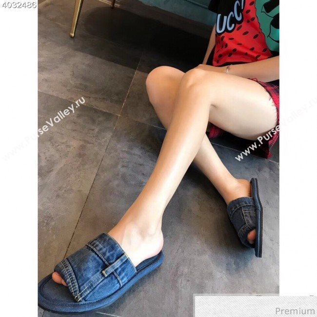 Balenciaga Flat Denim Fabric Slide Sandals Blue 2019 (EM-9032813)