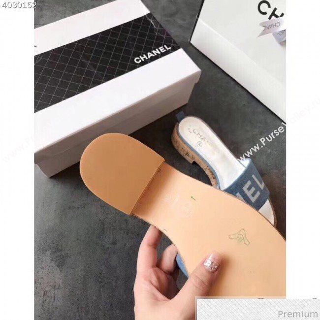 Chanel Denim Logo Slide Mule Sandals G34876 Blue/White 2019 (EM-9032815)
