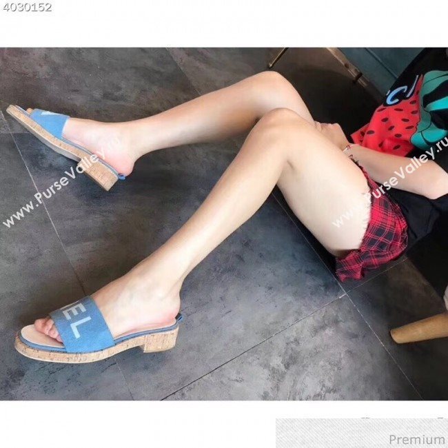 Chanel Denim Logo Slide Mule Sandals G34876 Blue/White 2019 (EM-9032815)