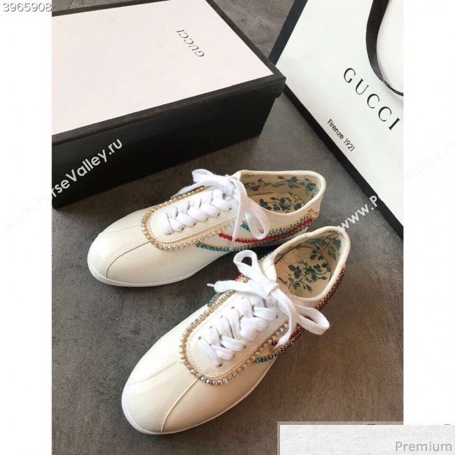 Gucci Crystal Stripes Sneakers in White Calfskin 2019 (EM-9032816)