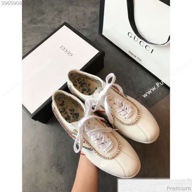 Gucci Crystal Stripes Sneakers in White Calfskin 2019 (EM-9032816)