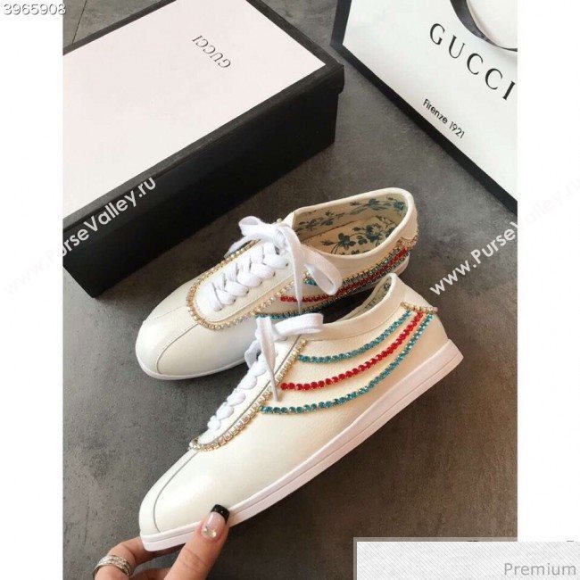 Gucci Crystal Stripes Sneakers in White Calfskin 2019 (EM-9032816)