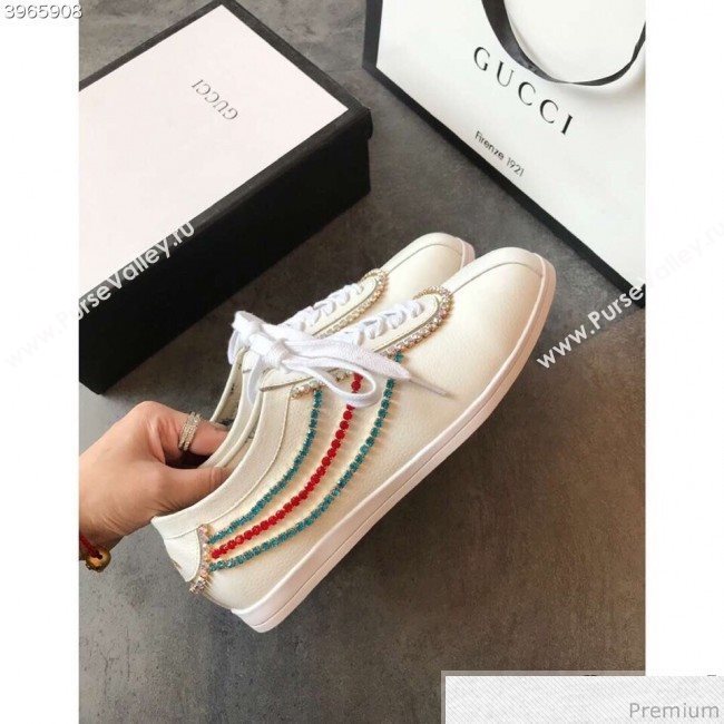 Gucci Crystal Stripes Sneakers in White Calfskin 2019 (EM-9032816)