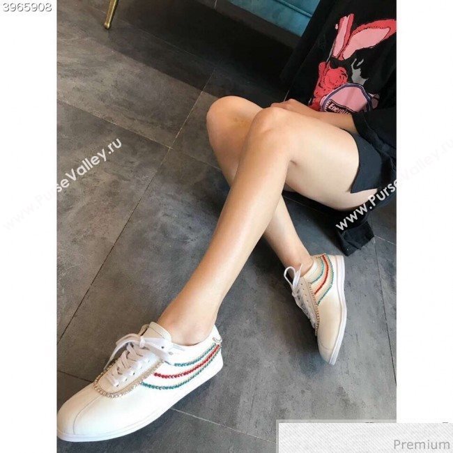 Gucci Crystal Stripes Sneakers in White Calfskin 2019 (EM-9032816)