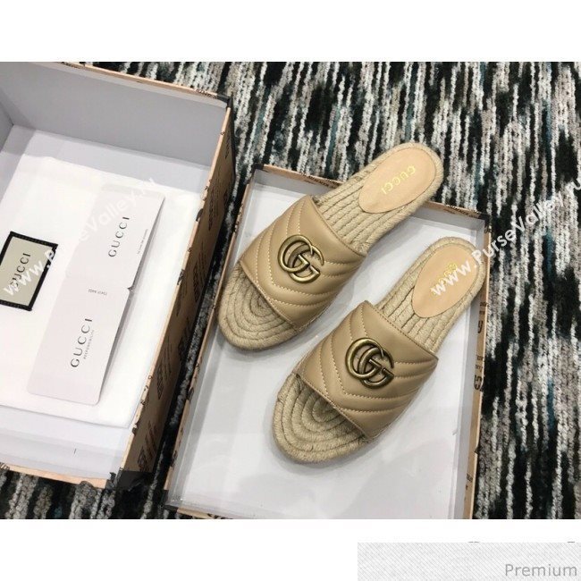Gucci Leather Espadrille Slide Sandal 573028 Beige 2019 (LRF-9032823)