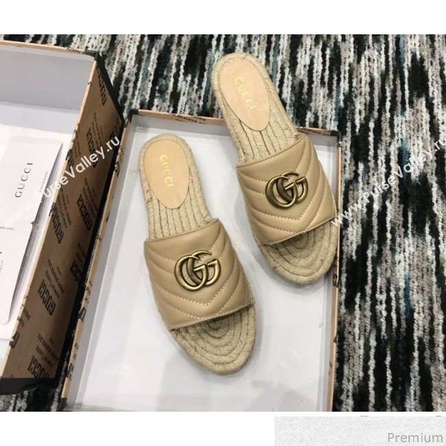 Gucci Leather Espadrille Slide Sandal 573028 Beige 2019 (LRF-9032823)