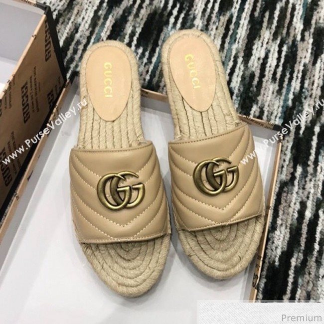 Gucci Leather Espadrille Slide Sandal 573028 Beige 2019 (LRF-9032823)