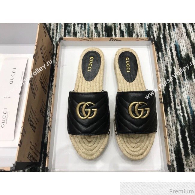 Gucci Leather Espadrille Slide Sandal 573028 Black 2019 (LRF-9032824)