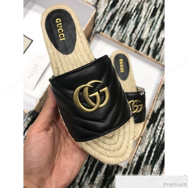 Gucci Leather Espadrille Slide Sandal 573028 Black 2019 (LRF-9032824)