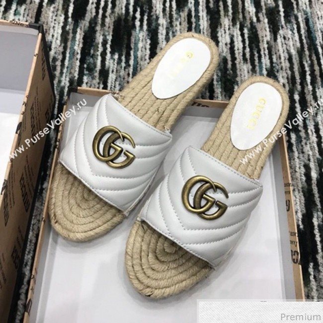 Gucci Leather Espadrille Slide Sandal 573028 White 2019 (LRF-9032825)