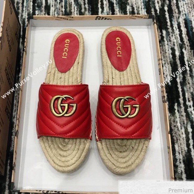 Gucci Leather Espadrille Slide Sandal 573028 Red 2019 (LRF-9032826)