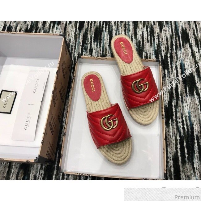 Gucci Leather Espadrille Slide Sandal 573028 Red 2019 (LRF-9032826)