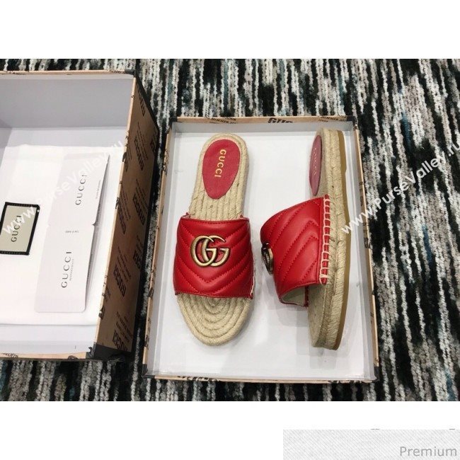 Gucci Leather Espadrille Slide Sandal 573028 Red 2019 (LRF-9032826)