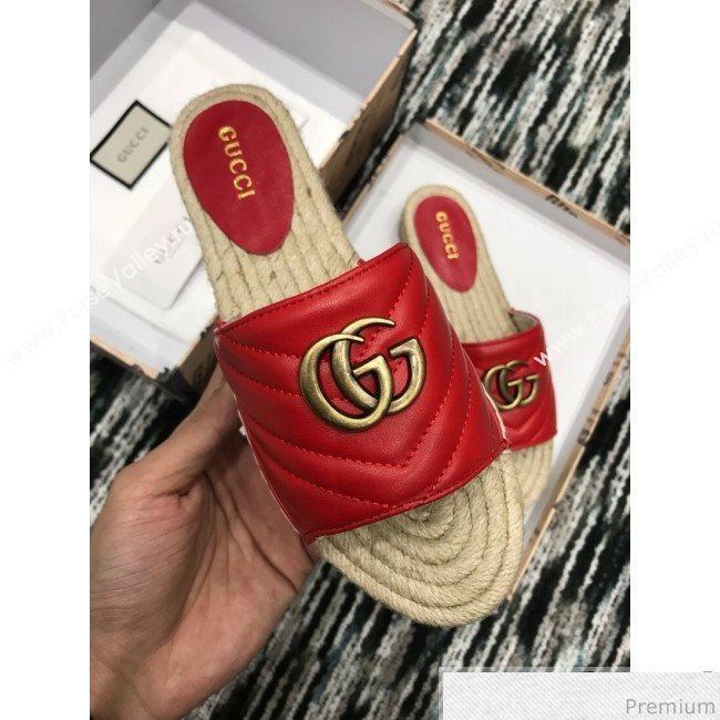 Gucci Leather Espadrille Slide Sandal 573028 Red 2019 (LRF-9032826)