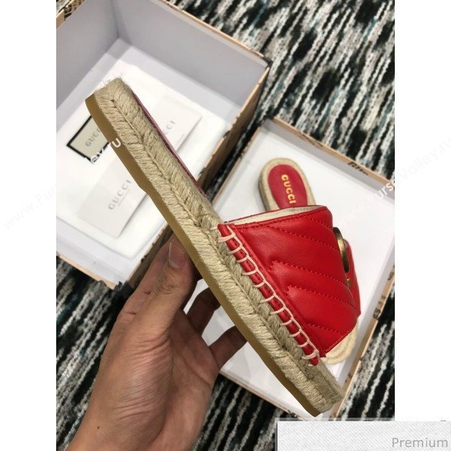 Gucci Leather Espadrille Slide Sandal 573028 Red 2019 (LRF-9032826)