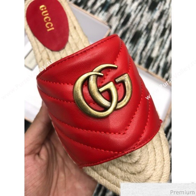 Gucci Leather Espadrille Slide Sandal 573028 Red 2019 (LRF-9032826)