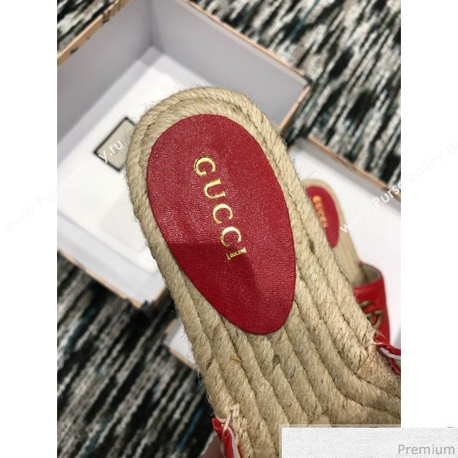 Gucci Leather Espadrille Slide Sandal 573028 Red 2019 (LRF-9032826)