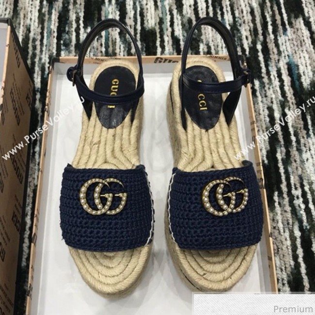 Gucci Knit Platform Espadrille Sandal Dark Blue 2019 (LRF-9032827)