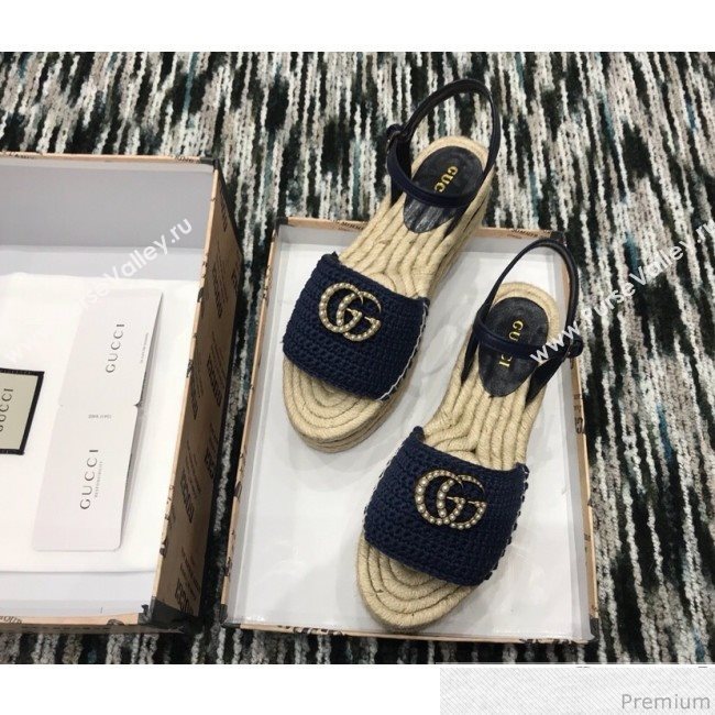 Gucci Knit Platform Espadrille Sandal Dark Blue 2019 (LRF-9032827)