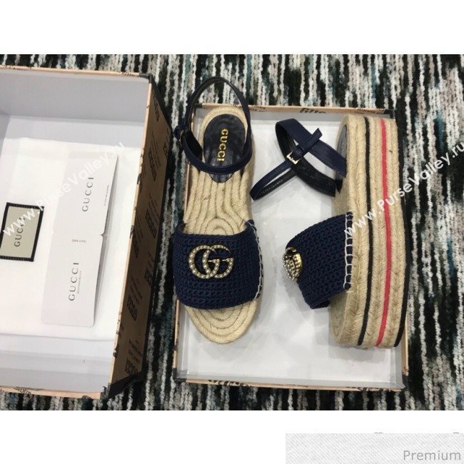 Gucci Knit Platform Espadrille Sandal Dark Blue 2019 (LRF-9032827)