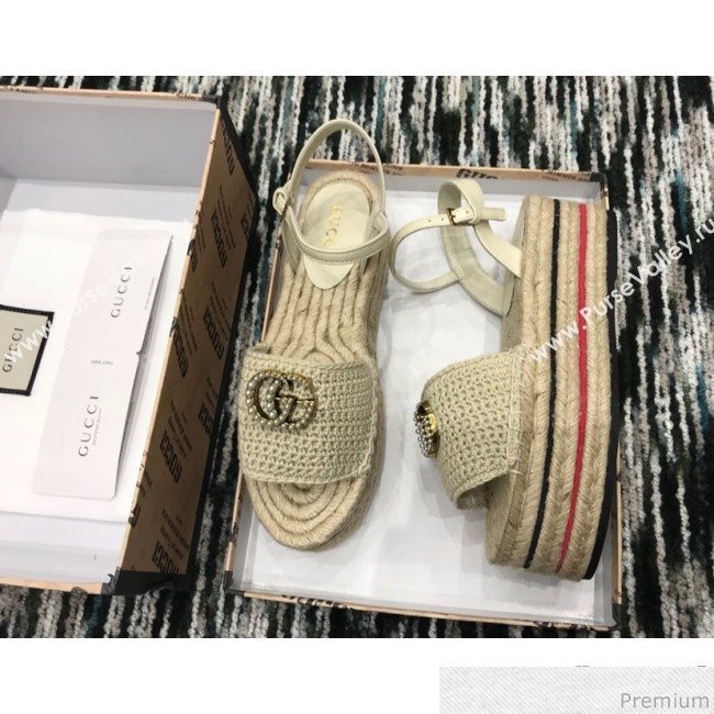 Gucci Knit Platform Espadrille Sandal Light Beige 2019 (LRF-9032829)