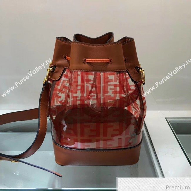 Fendi PU Mon Tresor Bucket Bag Brown/Red 2019 (AFEI-9032615)