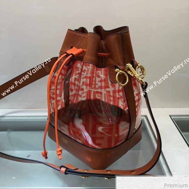 Fendi PU Mon Tresor Bucket Bag Brown/Red 2019 (AFEI-9032615)