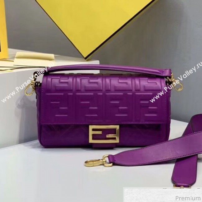 Fendi Baguette Medium FF Logo Lambskin Flap Bag Purple 2019 (CL-9032634)