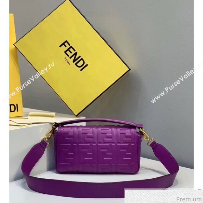 Fendi Baguette Medium FF Logo Lambskin Flap Bag Purple 2019 (CL-9032634)
