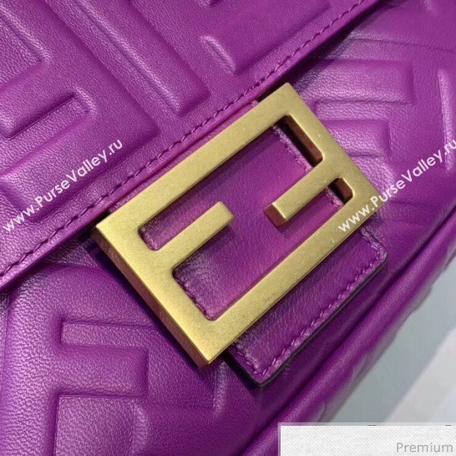 Fendi Baguette Medium FF Logo Lambskin Flap Bag Purple 2019 (CL-9032634)