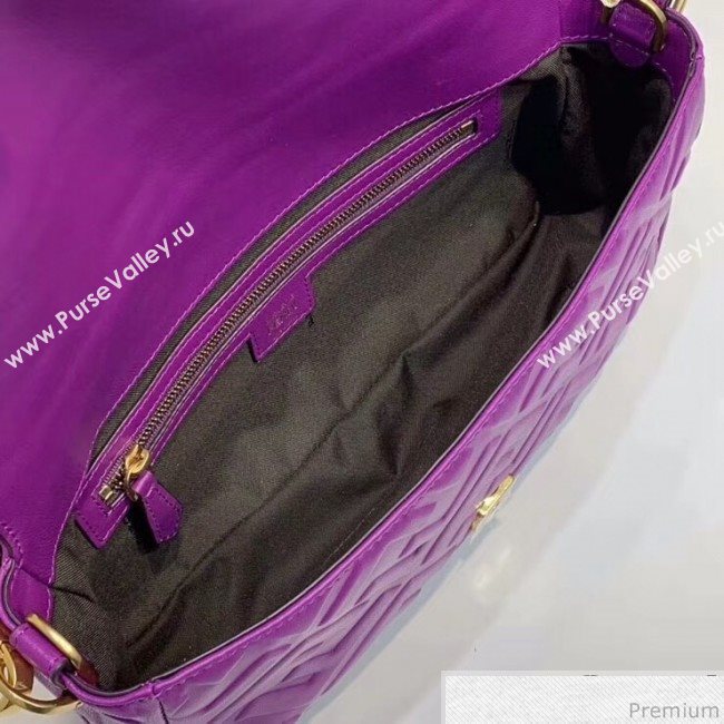 Fendi Baguette Medium FF Logo Lambskin Flap Bag Purple 2019 (CL-9032634)