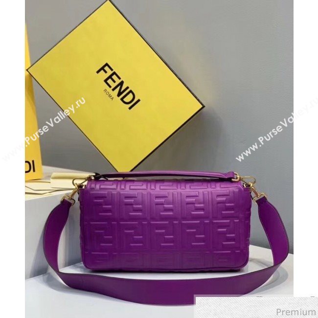 Fendi Baguette Large FF Logo Lambskin Flap Bag Purple 2019 (CL-9032635)