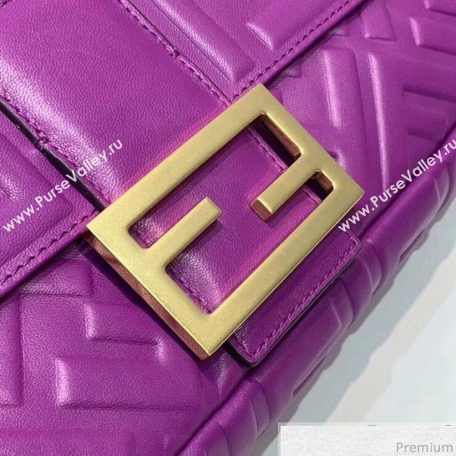Fendi Baguette Large FF Logo Lambskin Flap Bag Purple 2019 (CL-9032635)