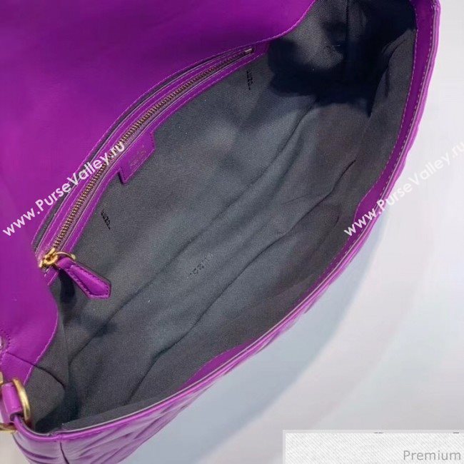 Fendi Baguette Large FF Logo Lambskin Flap Bag Purple 2019 (CL-9032635)