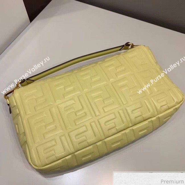 Fendi Baguette Large FF Logo Lambskin Flap Bag Light Yellow 2019 (CL-9032636)